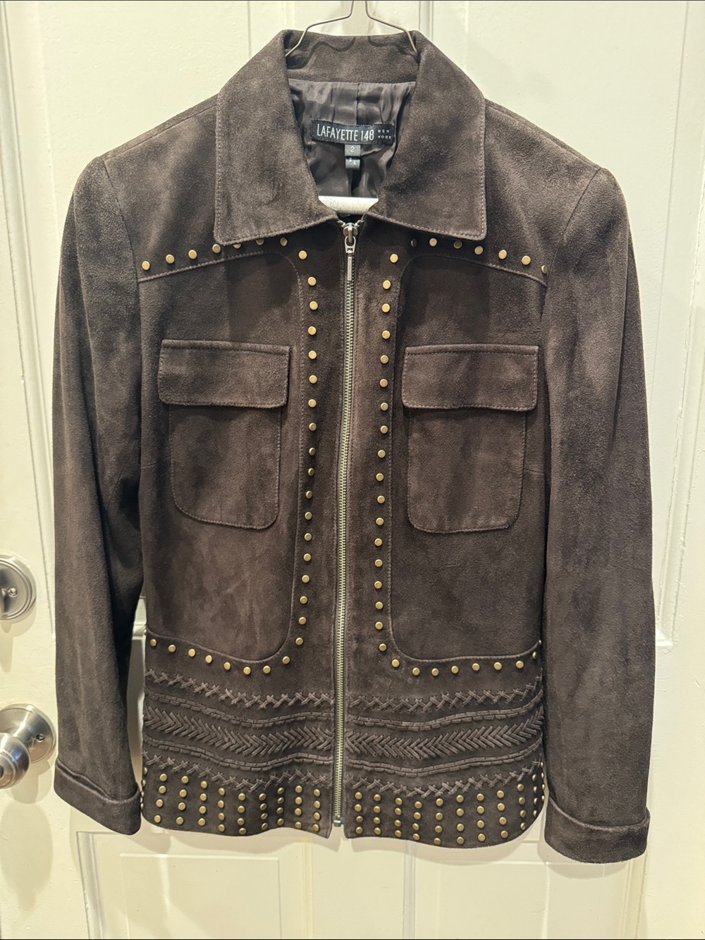 Lafayette 148 New York  Brown Suede Studded Zip Jacket